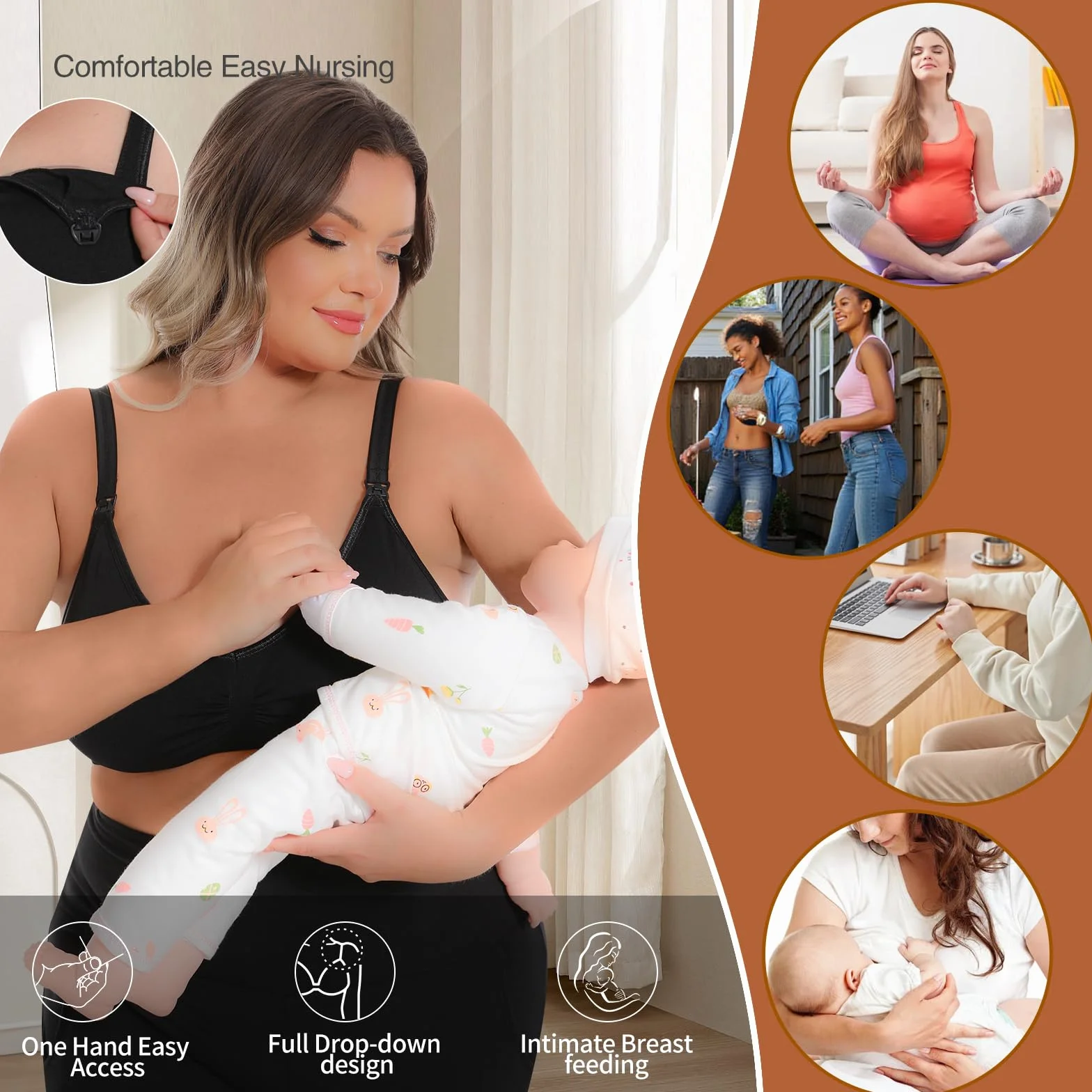 3 Pezzi Reggiseno Allattamento Donna, Reggiseni Premaman Senza Cuciture Senza Ferretto Reggiseno Gravidanza maternità Nursing Bra con Estensione e Imbottito