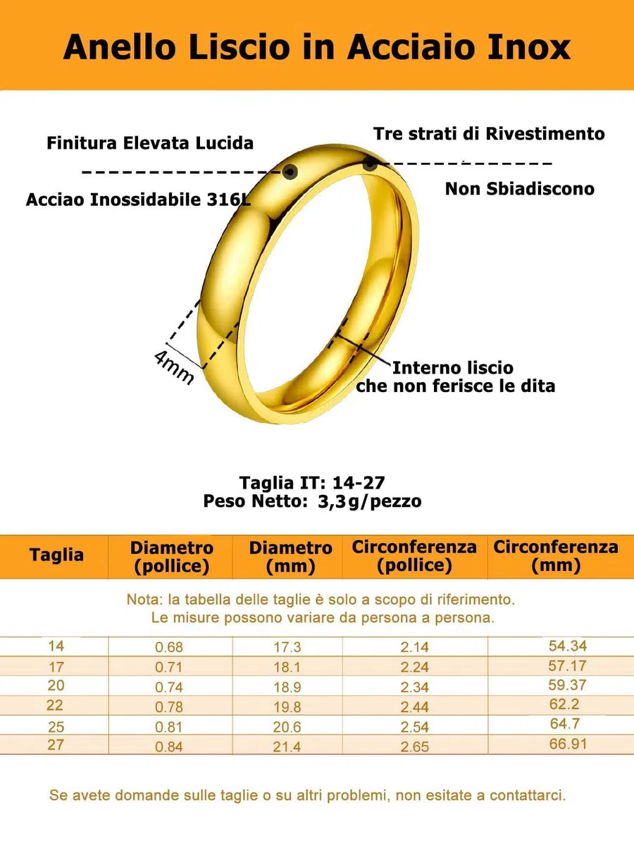 Bestyle Anello Acciaio Inossidabile Uomo Donna 2/4/6/8mm Varie Misure con Confezione Regalo