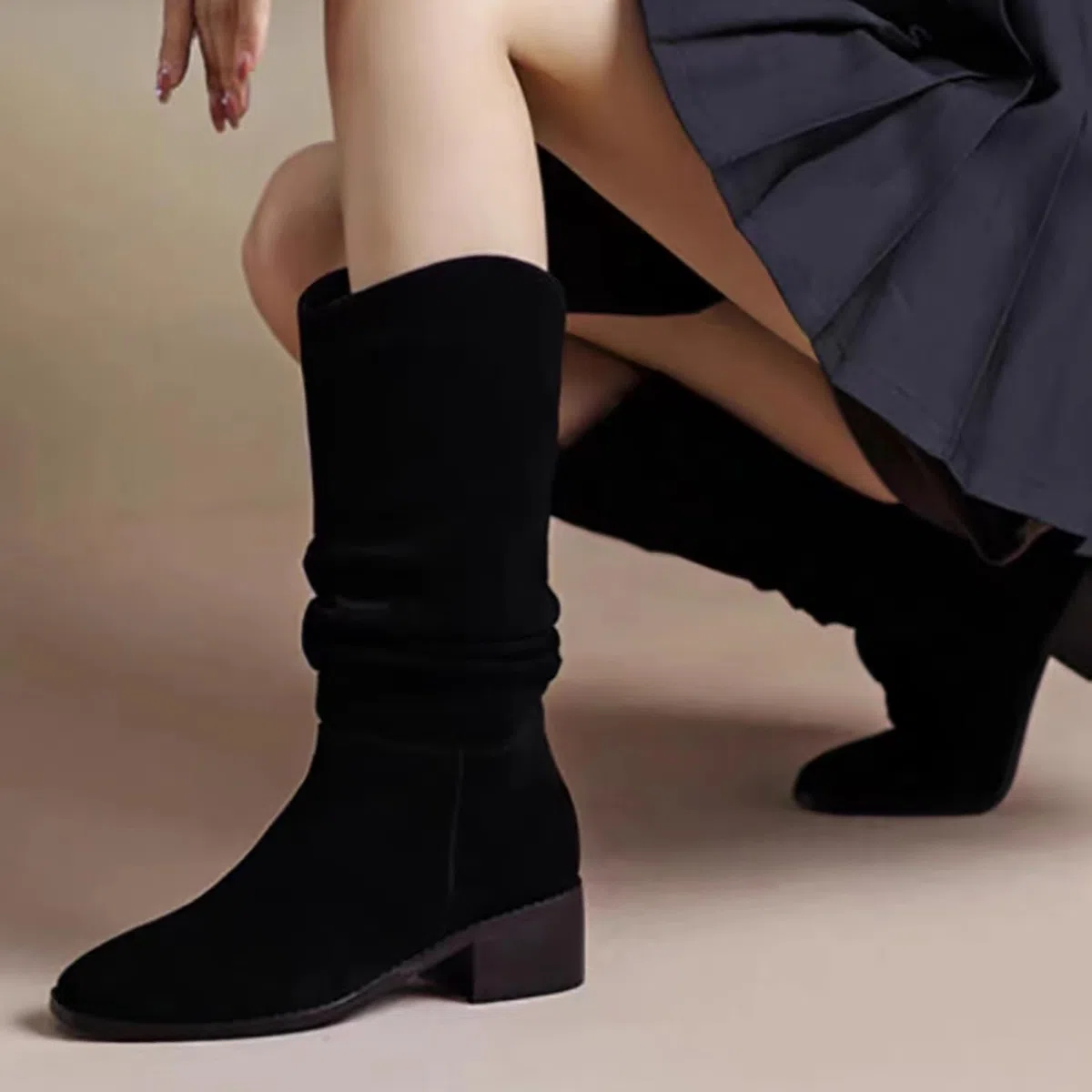 Generisch Stivali alti al ginocchio, da donna con tacco lungo, eleganti in tinta unita, antiscivolo, con tacco basso, comodi e alla moda