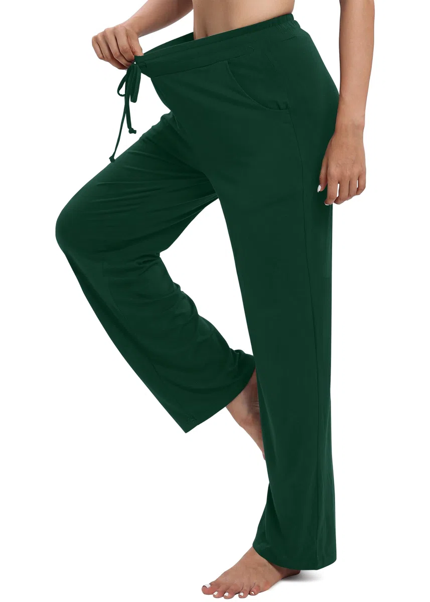 EXCHIC Donne Casual Elastico Gamba Dritta Pantaloni con Coulisse Vita Elastica Pantaloni con Tasche