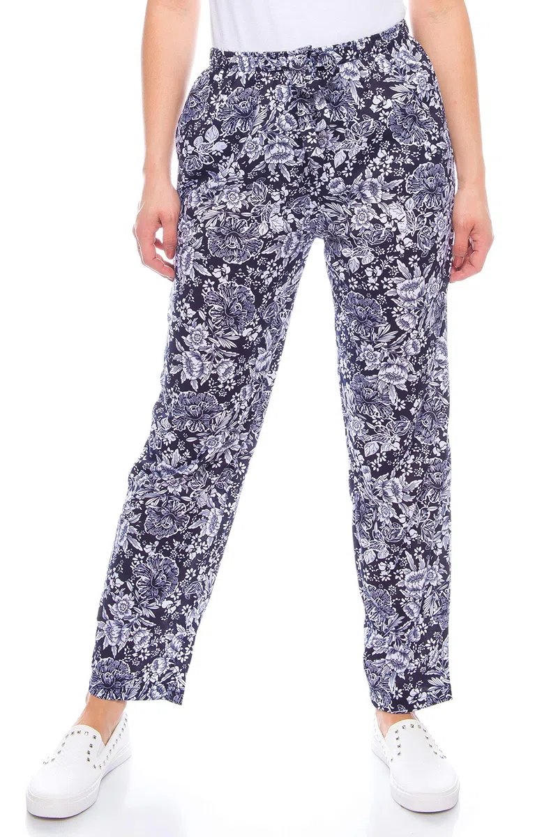 Kendindza - Pantaloni estivi da donna, lunghi, leggeri, per il tempo libero, con fiori in cotone