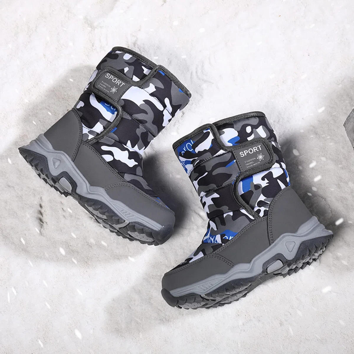 Generisch Stivali da neve per bambini, con chiusura in , suola spessa, eleganti stivali invernali, suola profilata, antiscivolo, da trekking, da trekking
