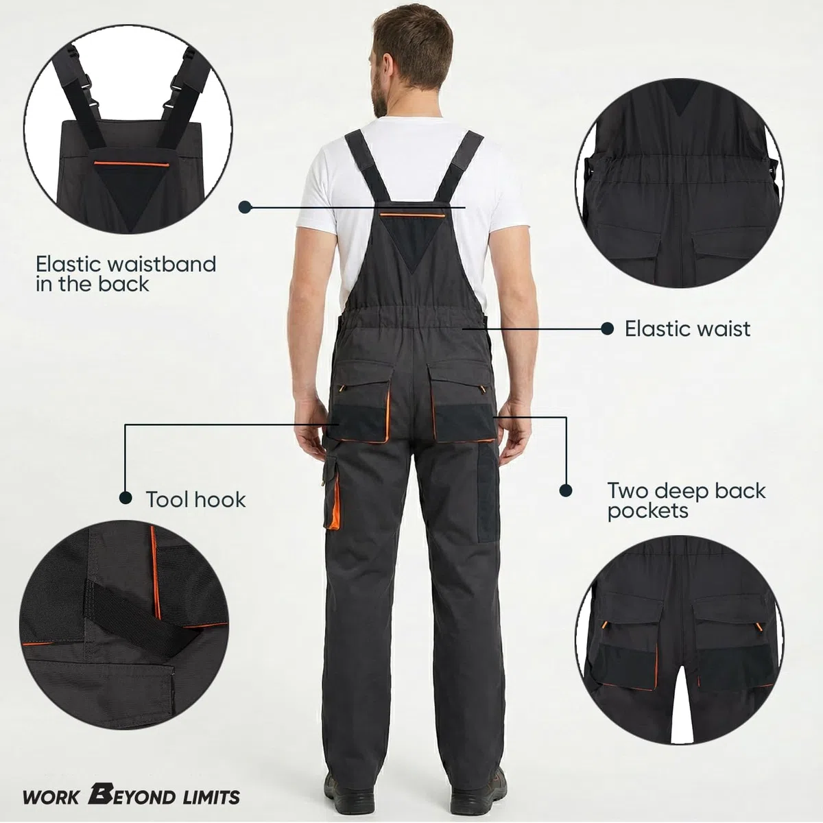 BWOLF Atlas - Salopette da lavoro, da uomo, con tasche multifunzionali, colore: grigio scuro/arancione