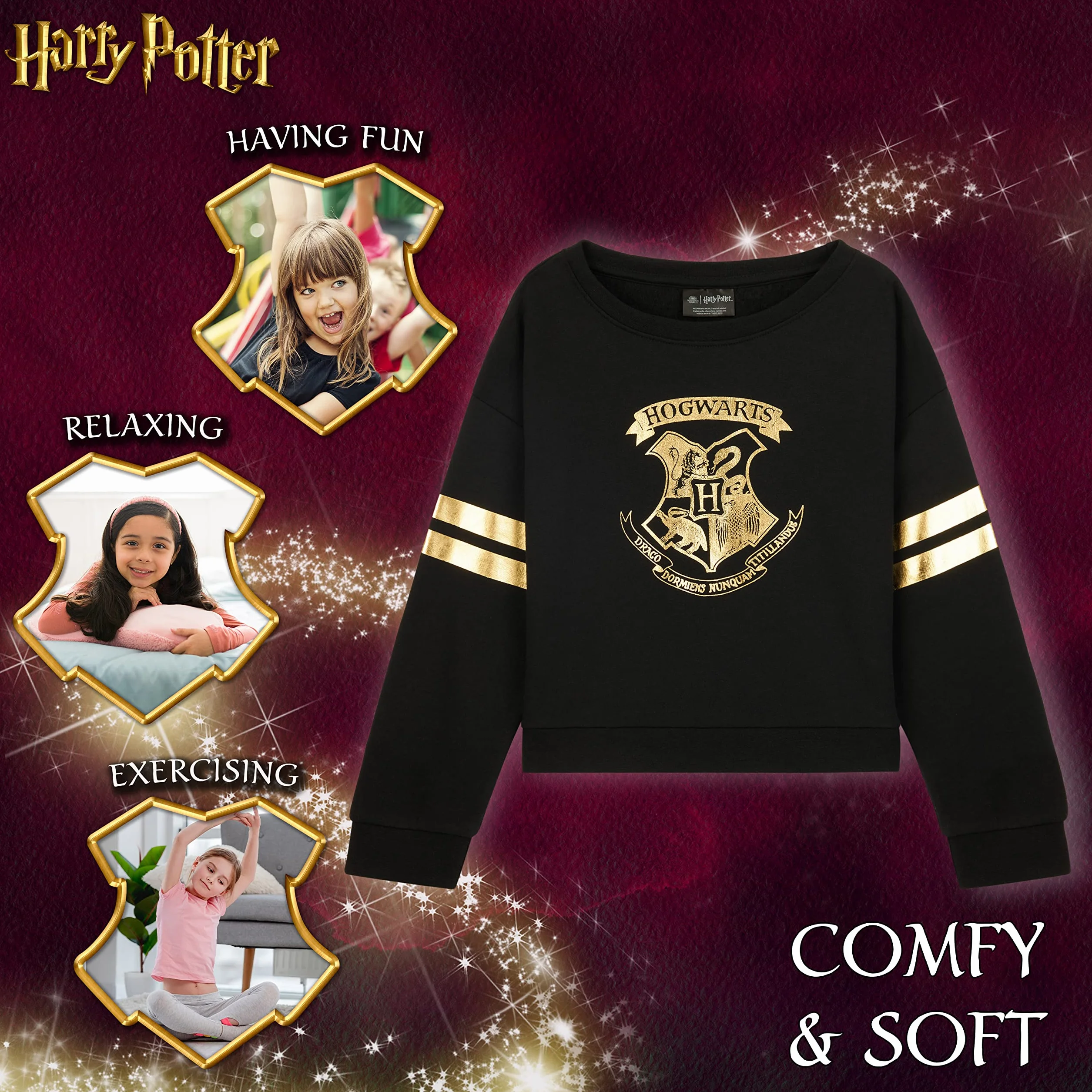 Harry Potter Felpa Bambina, Morbido e Accogliente Hogwarts Girocollo Felpe