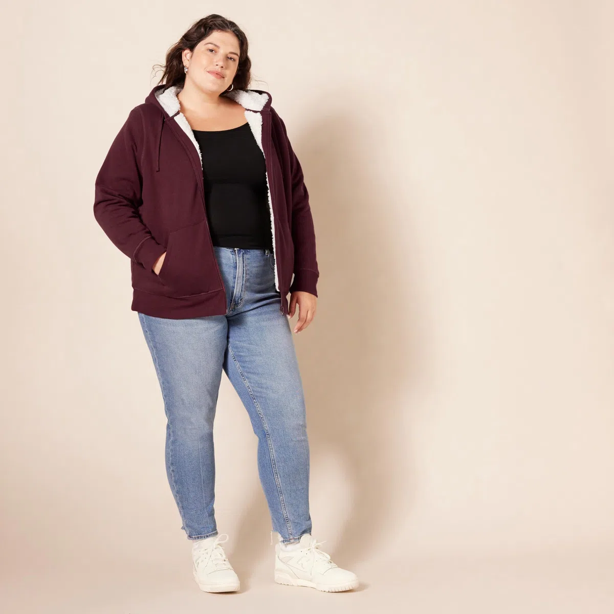 Amazon Essentials Giacca con cappuccio a cerniera intera in pile foderata in sherpa Donna