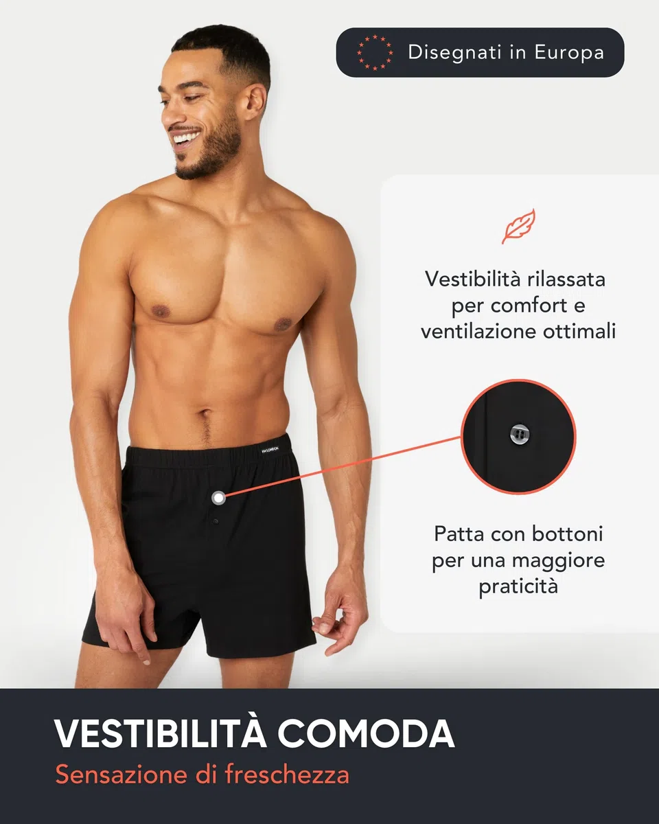 FM London Confezione da 5 Boxer Uomo Cotone 100 per Cento - Boxer Larghi Modello Loose Fit - Intimo Uomo Super Morbido in Tinta Unita con Patta con Bottoni e Comoda Fascia Elastica in Vita