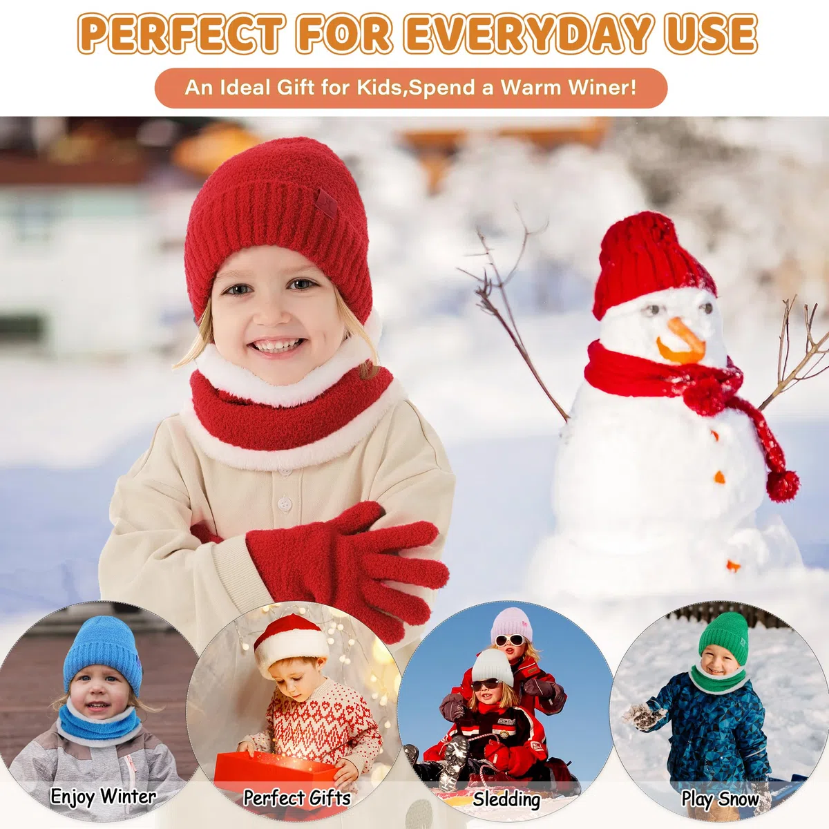 ZASFOU Bambini Cappello Invernale Sciarpa Guanti Set Microfibra Berretto Cappelli in Maglia Scaldacollo Guanto per 4 5 6 7 8 Anni Ragazzo Ragazza Regalo