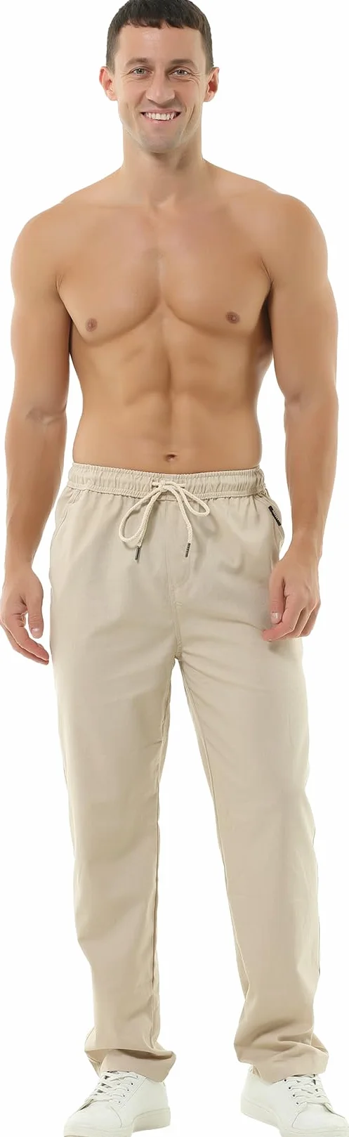 HOEREV Pantaloni Casual da Uomo in Lino
