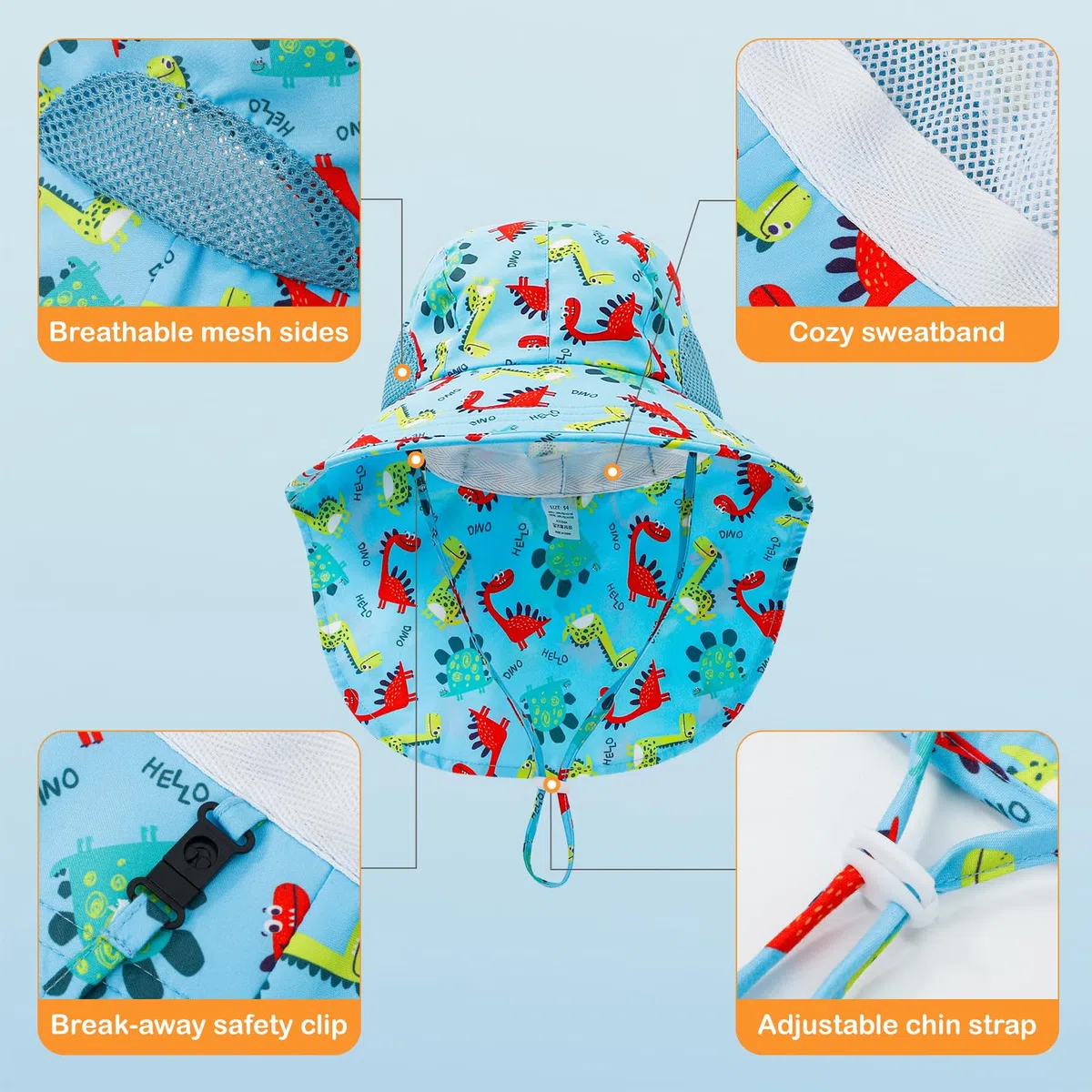 MASOCIO 2 Pezzi Cappello Neonato con Copricollo Cappellino Estivo Sole Bimbo Bambino Cappello Regolabile 6 Mesi-6 Anni