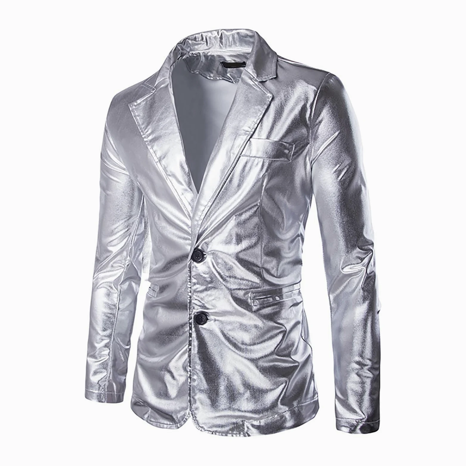 Generisch Costume da smoking da uomo, 2 pezzi, slim fit, per feste, discoteca, carnevale, giacche metalliche lucide, pantaloni da notte