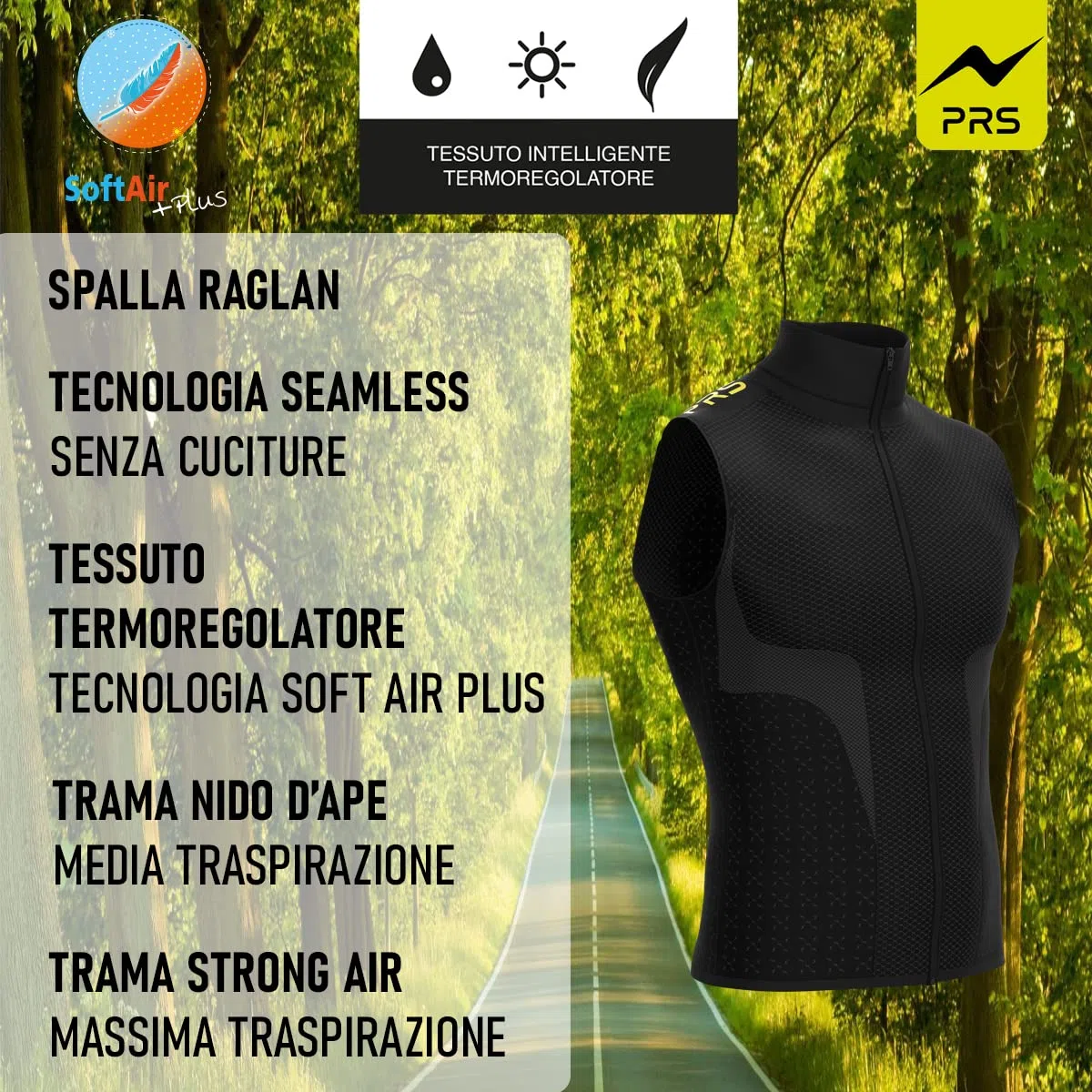 PRS Maglia Tecnica Uomo Running Trekking Outdoor, Felpa o Gilet Smanicato, Abbigliamento Sportivo Seamless Senza Cuciture, Traspirante e Termoregolante