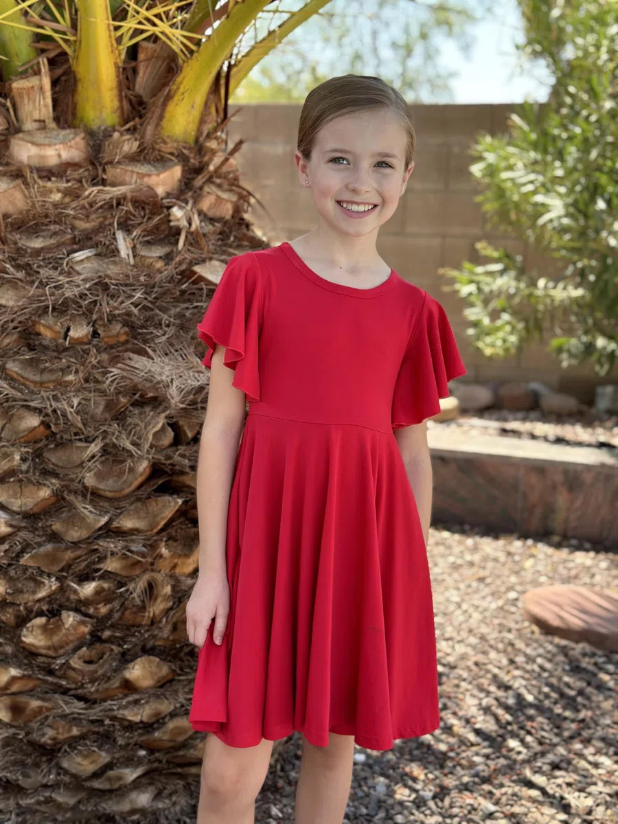 Arshiner Abito da Bambina con Maniche a Farfalla, Svasato, Scollo Rotondo, Estivo, in Cotone, per Feste, Matrimoni, Abbigliamento Casual per Bambini, con Tasca, 5-13 Anni
