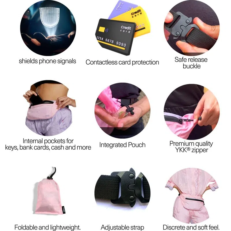 TOCA Elegante marsupio protettivo EMF, per uomo e donna, con cinturino regolabile, marsupio, borsa da viaggio, money belt, carta di blocco RFID, verde