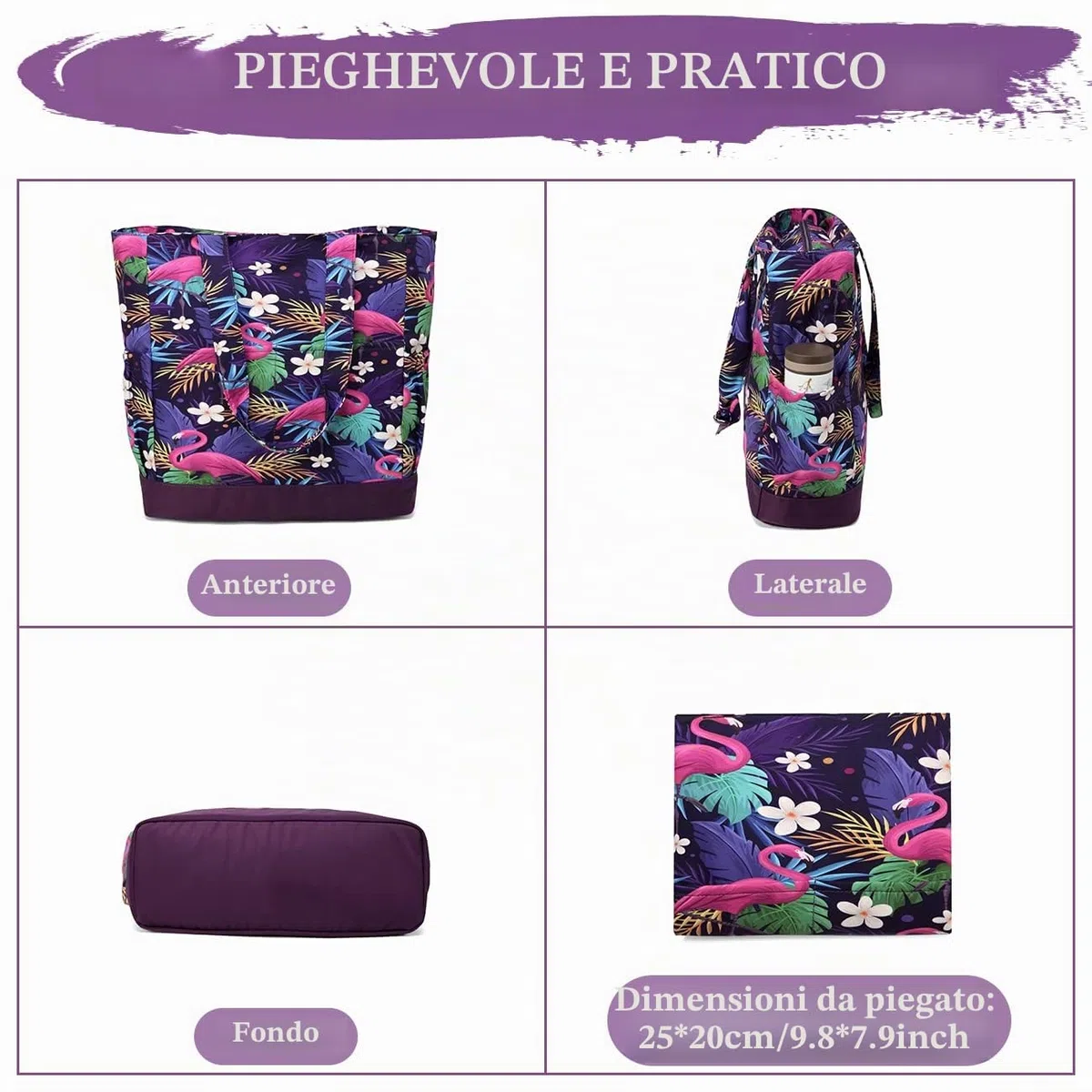 VASCHY Borsa da spiaggia, resistente all'acqua, grande borsa da donna, pieghevole, leggera, borsa a tracolla estiva con chiusura a cerniera e multi-tasche per vacanze, viaggi, spiaggia, piscina