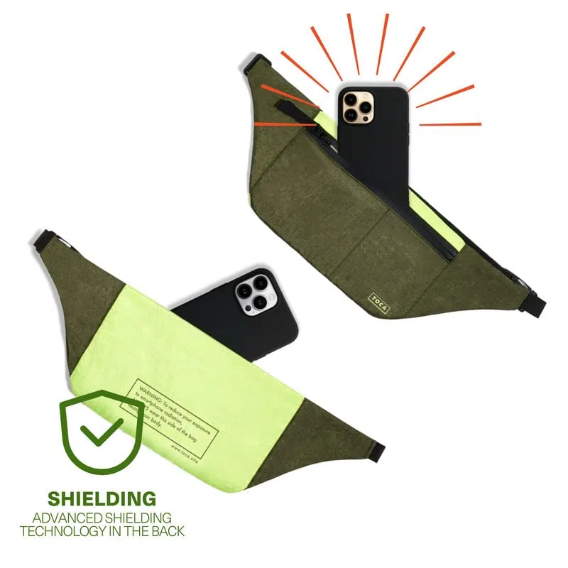 TOCA Elegante marsupio protettivo EMF, per uomo e donna, con cinturino regolabile, marsupio, borsa da viaggio, money belt, carta di blocco RFID, verde