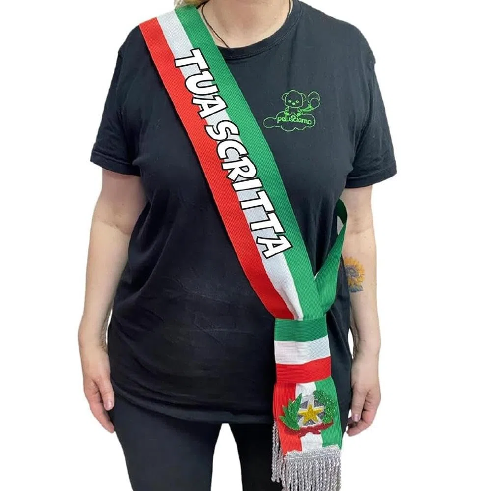 BrolloGroup Fascia da Sindaco Tricolore Modello Repubblica Frangia Oro o Argento Con Inserti Frange 100% Made in Italy | Personalizzabile con Stampa PS 04627