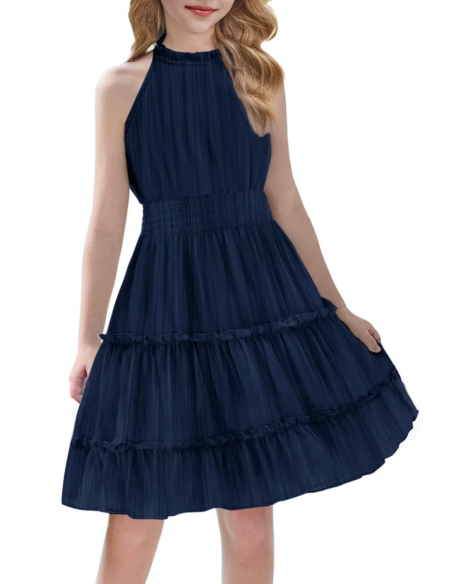 Arshiner Abiti per Ragazza Estivo Senza Maniche Abito Festivo Scollo Vestito Leggero Bambini Chiffon Spalle Scoperte Vestiti Casual Midi a Trapezio Elegante Abito da Sera per Ragazza 6-13 Anni