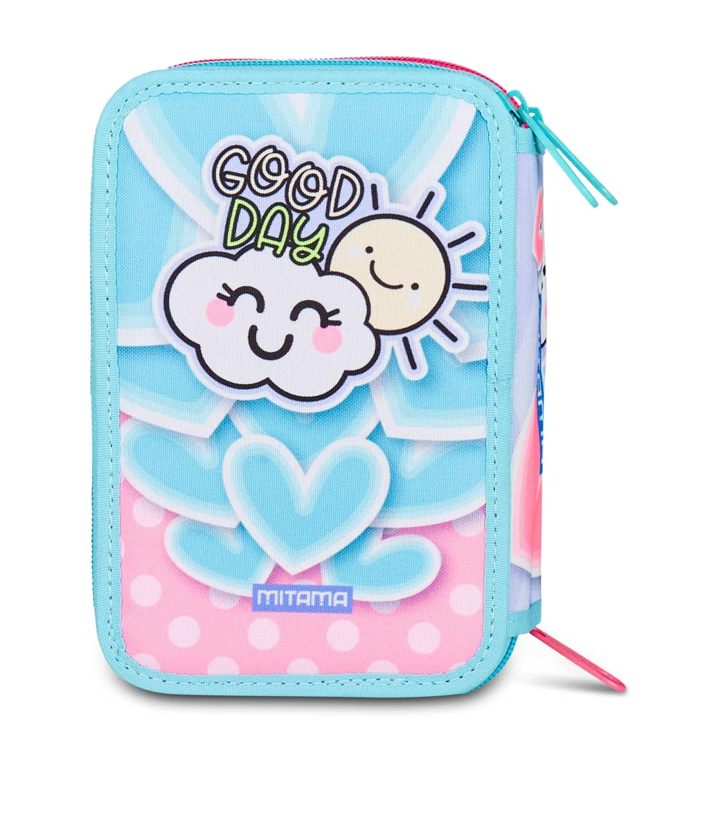 Mitama Astuccio Scuola 3 Scomparti, SUPER TRIPLO RAINBOW LOVE, Contenuto 47 pz, Completo di Matite, Pennarelli, Portapenne Scuola Elementare Bambina