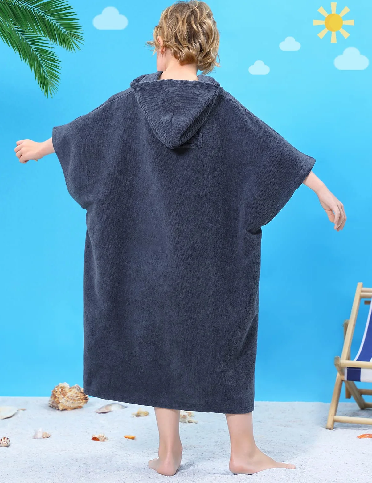 TOMEEK Asciugamano Poncho con cappuccio Bambini Soft Accappatoio con Tasca Beach Poncho Asciugatura Rapida Surf Poncho Bagno Poncho Asciugamano 9-13 Anni