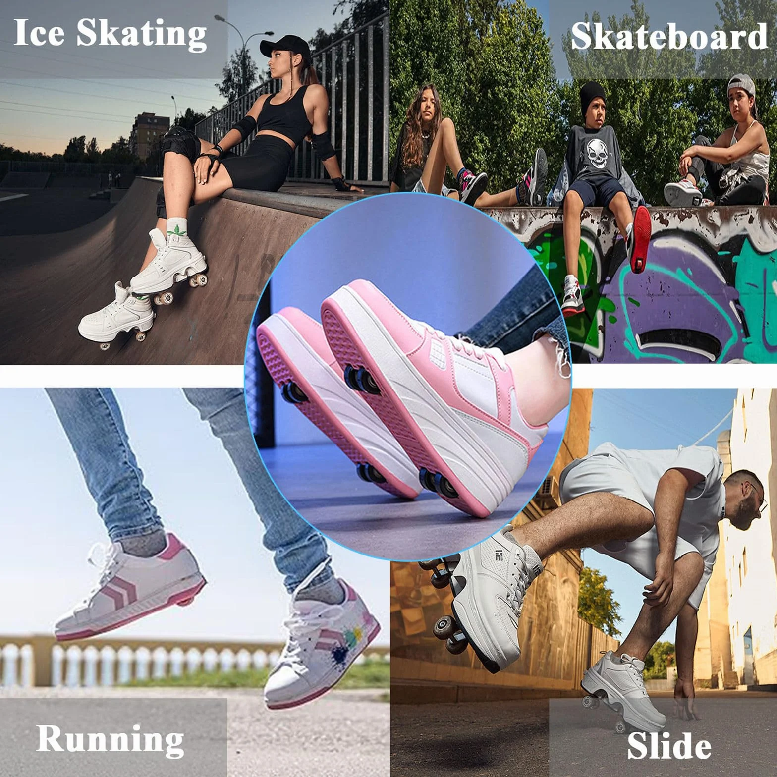 Surwin Scarpe con Rotelle Bambino, Scarpe con Ruote Posteriori Retrattili, Sneaker Lacci con Rotelle Bambini Ragazzo Ragazza Unisex Sneaker Skateboard Traspirante per Feste