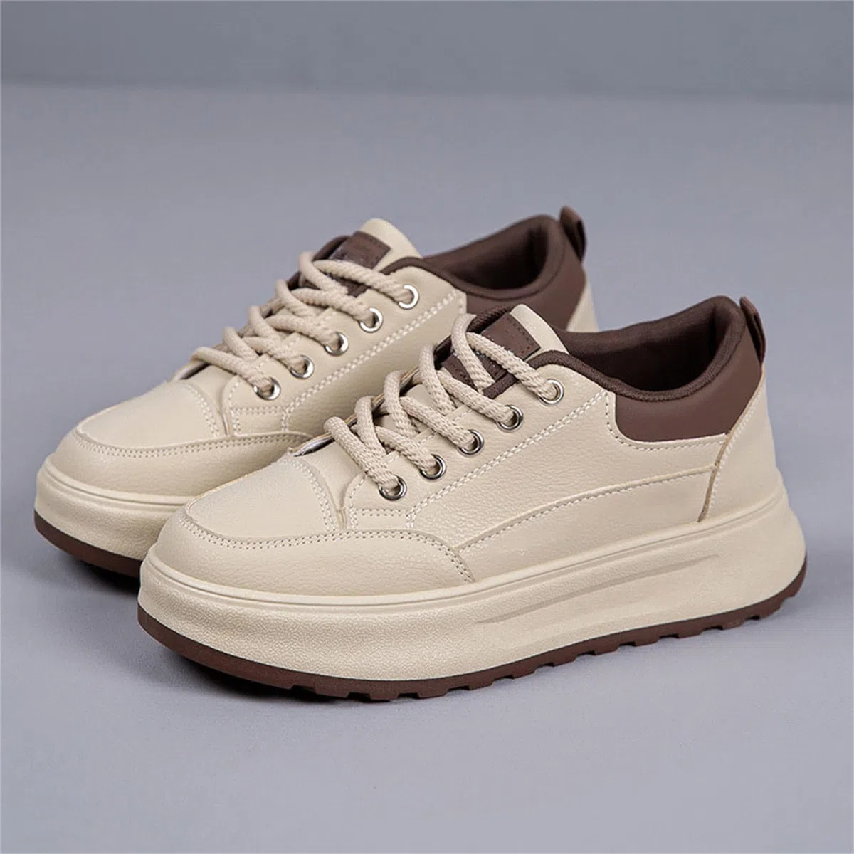 Chunky, scarpe da ginnastica da donna, con plateau, scarpe da ginnastica da donna, con punta rotonda, in pelle, leggere, comode, antiscivolo, per il tempo libero