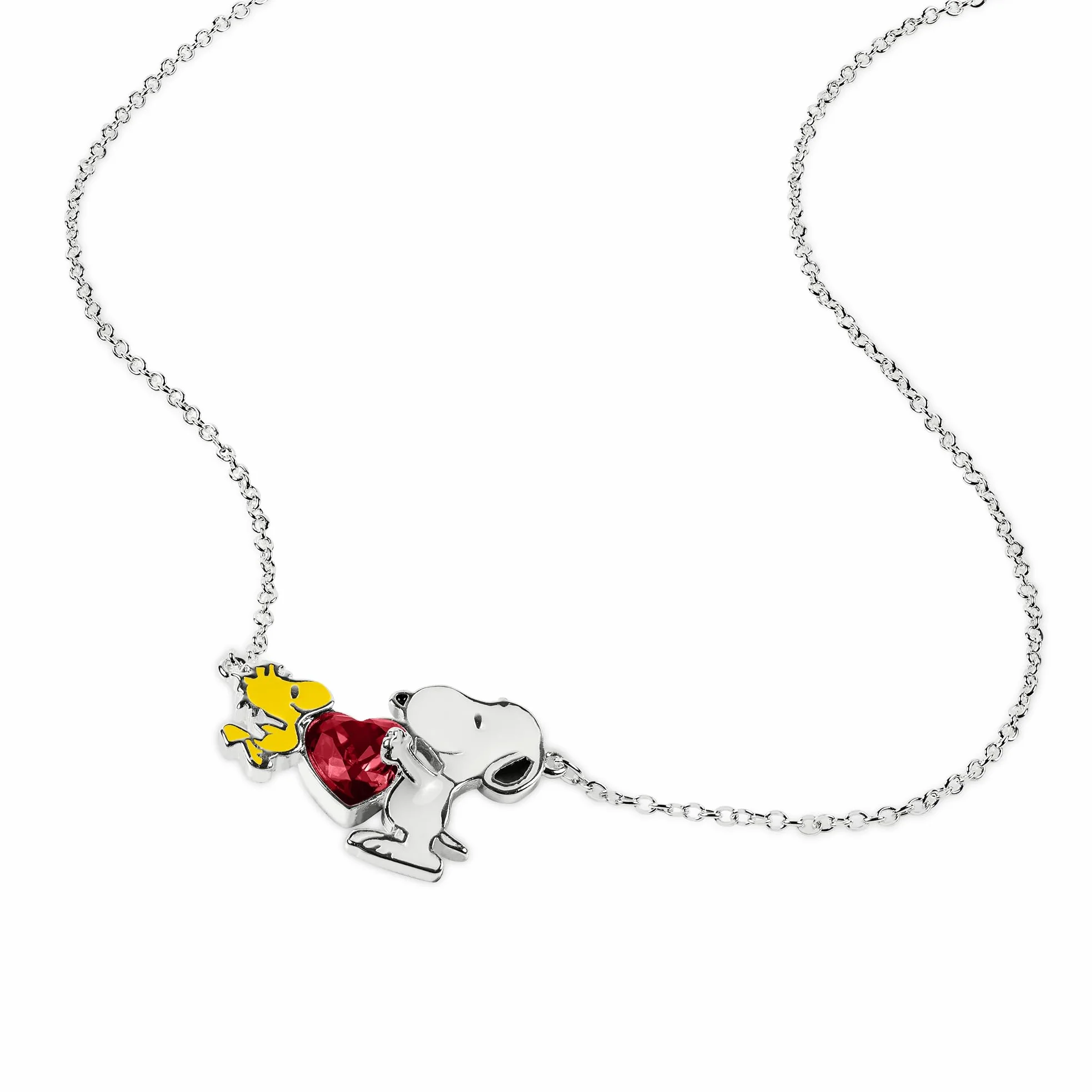 Peanuts Snoopy & Woodstock NF00747SRPL-18.PH - Collana con ciondolo a forma di cuore, Misura unica, Ottone, Nessuna pietra preziosa