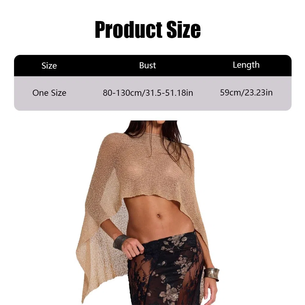 Poncho Donna Multifunzionale Asimmetrico Coprispalle Elegante Mantella Leggera Scialle Maglia Traforata Versatile Accessorio Moda Copricostume Mare Stola(Marrone)