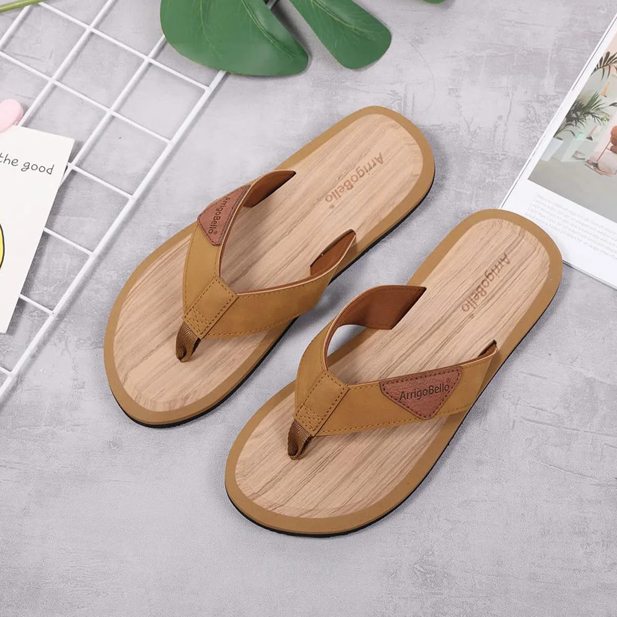 ARRIGO BELLO Infradito Uomo Pelle Ciabatte Mare Eleganti Cuoio Sandali Estive Piscina Antiscivolo Flip Flops Taglia 41-46