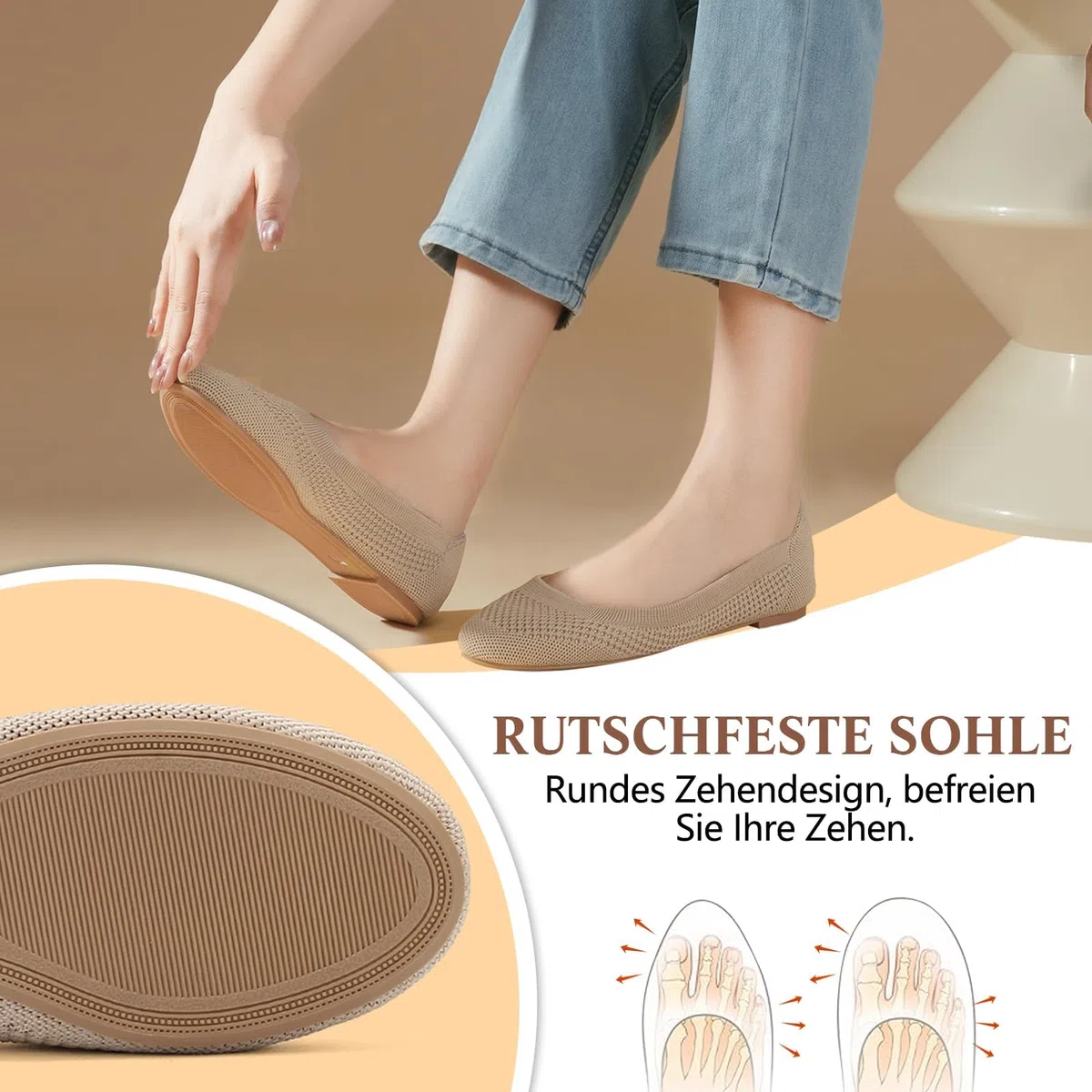 Ballerine Donna Piatte Basse Scarpe Comode con Punta Rotonda Eleganti Ballerines per Maglia Comode Ballerine Slip-on Scarpe