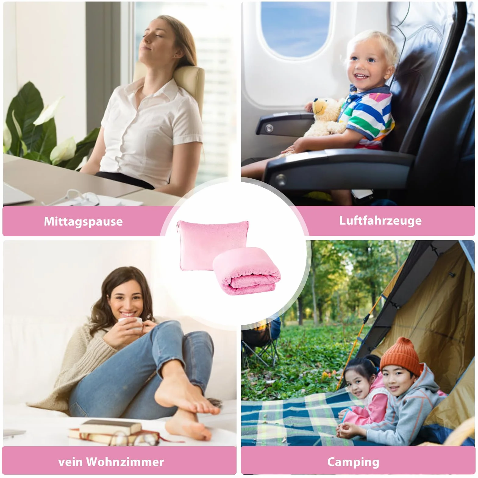 HOSPAOP Coperta da viaggio aeroplano, cuscino da viaggio 2 in 1, coperta portatile per aeromobili (127 x 152 cm) con maschera per dormire e tappi per le orecchie, cuscino da viaggio per viaggi, treno