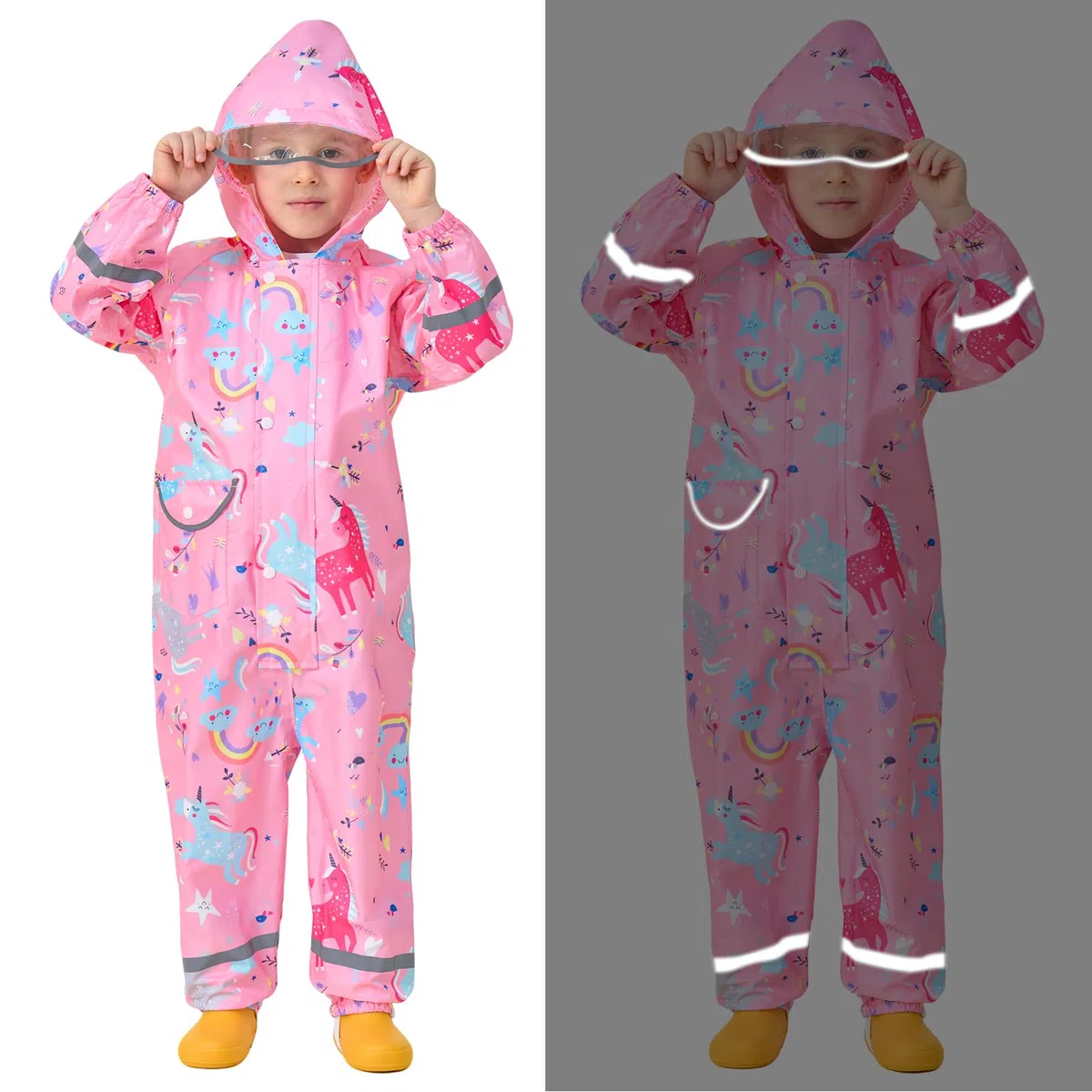 Tuta Impermeabile Antipioggia Bambina Pioggia con Cappuccio Ragazza Leggero Portatile Jogging Tutto in Uno Poncho Giacche Impermeabili Bimbi Unisex 1-9 Anni