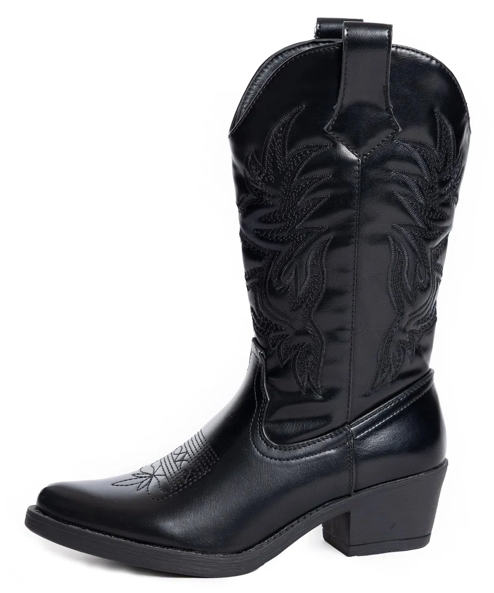Stivali Texani Donna Cowboy Western con Ricami e Tacco Largo Stivaletti Chic 957