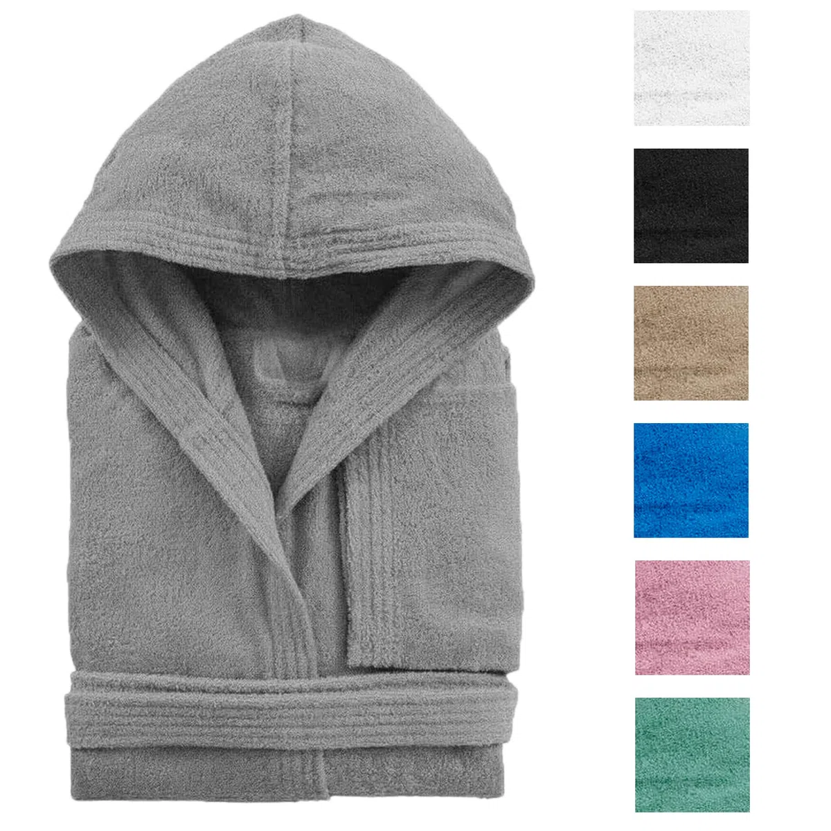 Accappatoio Unisex con Cappuccio e Tasche in Morbida Spugna Ultra Assorbente 270GSM Tinta Unita Disponibile in Vari Colori e Misure