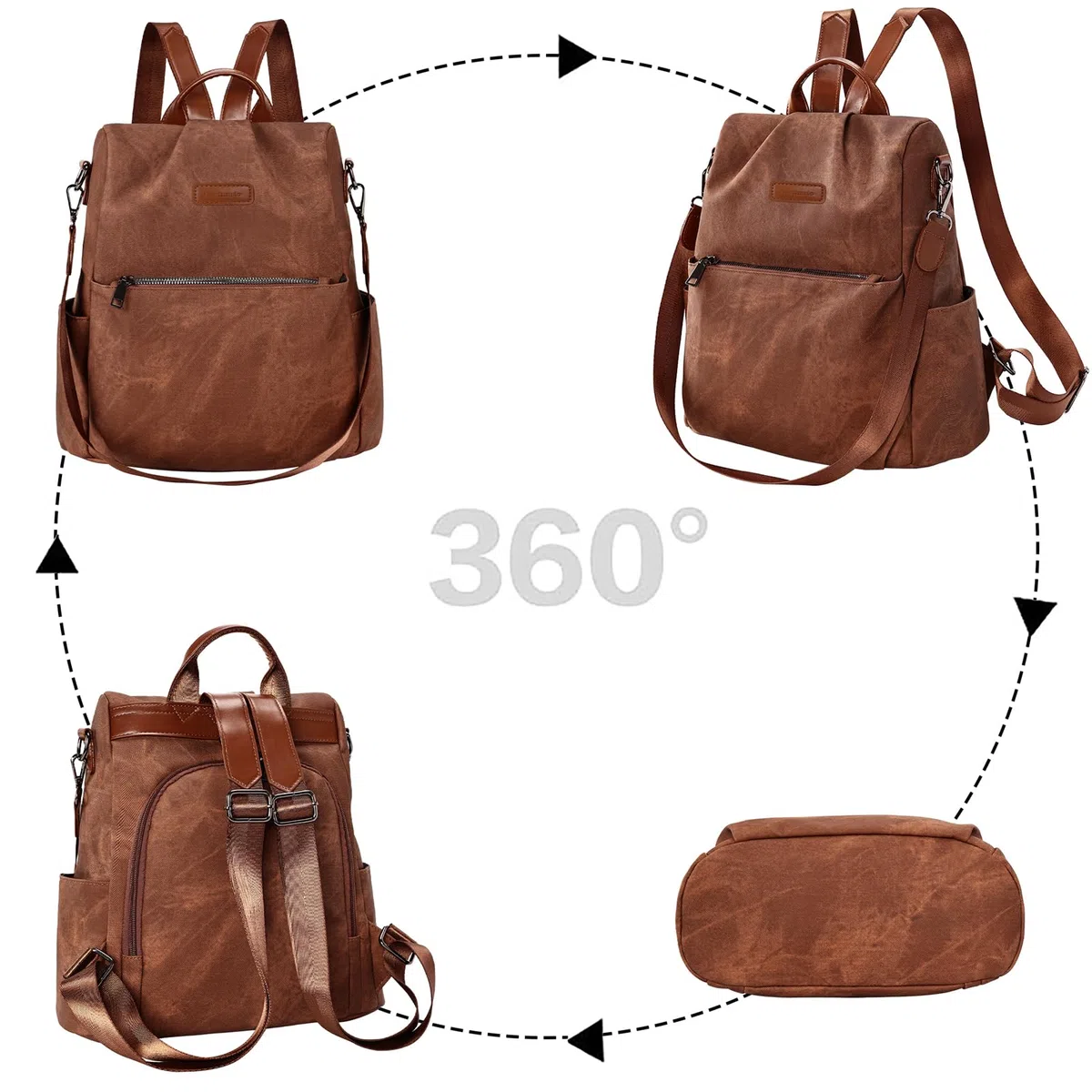 Leathario Zaino Da Donna Antifurto e a Prova di Spruzzi, Zainetto Multifunzionale in Pelle Vegana, Borsa Casual ed Moda per Viaggio, Scuola, Lavoro, Shopping, Visite e Università