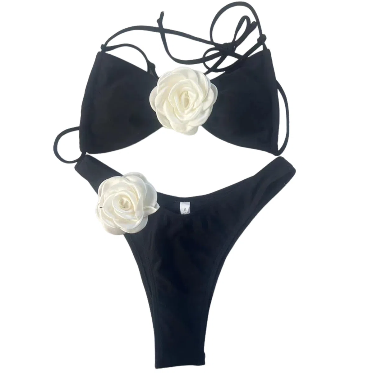 Costumi da bagno da donna a due pezzi con fiori 3D, taglio alto, push-up, costumi da bagno con spacco, per costumi da bagno da spiaggia