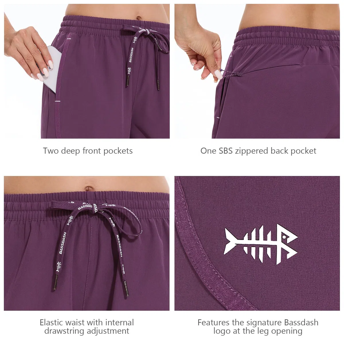 Bassdash UPF 50+ Donna Pantaloncini Shorts da 5” Leggeri per Trekking Escursionismo Impermeabili ad Asciugatura Rapida con Cerniera FP05W