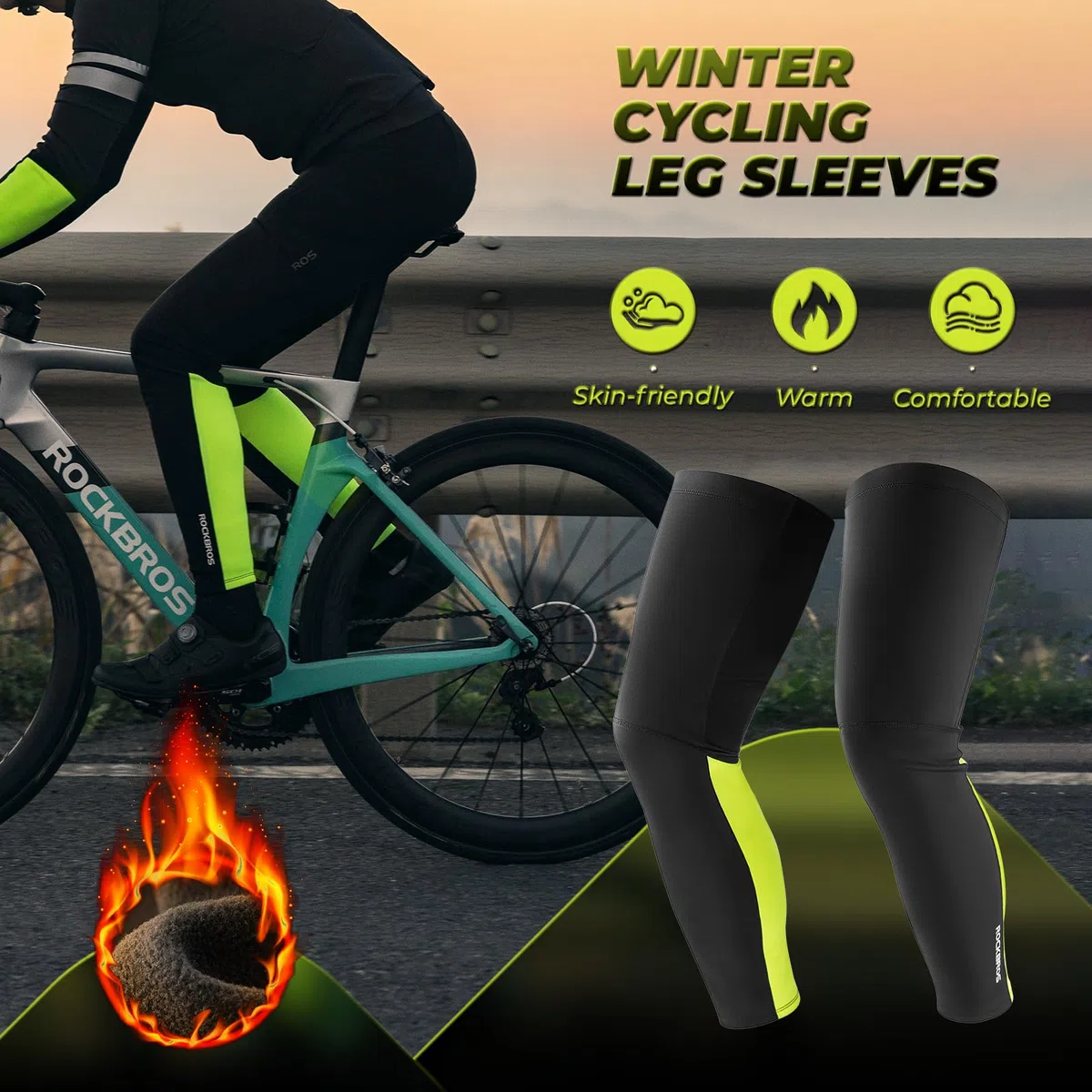 ROCKBROS Manicotti Braccia e Gambali Invernali Sportivi, Scaldabraccia Antivento Termico, Saldamuscoli Gamba Elastico per Ciclismo, Corsa, Escursionismo, Pallavollo, Uomo Donna