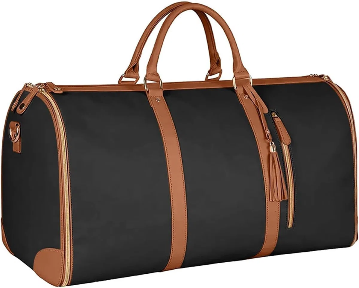 Grande capacità Carry On Garment Bag PU Leather Duffle Bag per le donne Impermeabile Abiti da Viaggio con Borsa Scarpiera 2 in 1 Appeso Valigia Pieghevole Tuta Borse Da Viaggio, Nero, Bagaglio a mano
