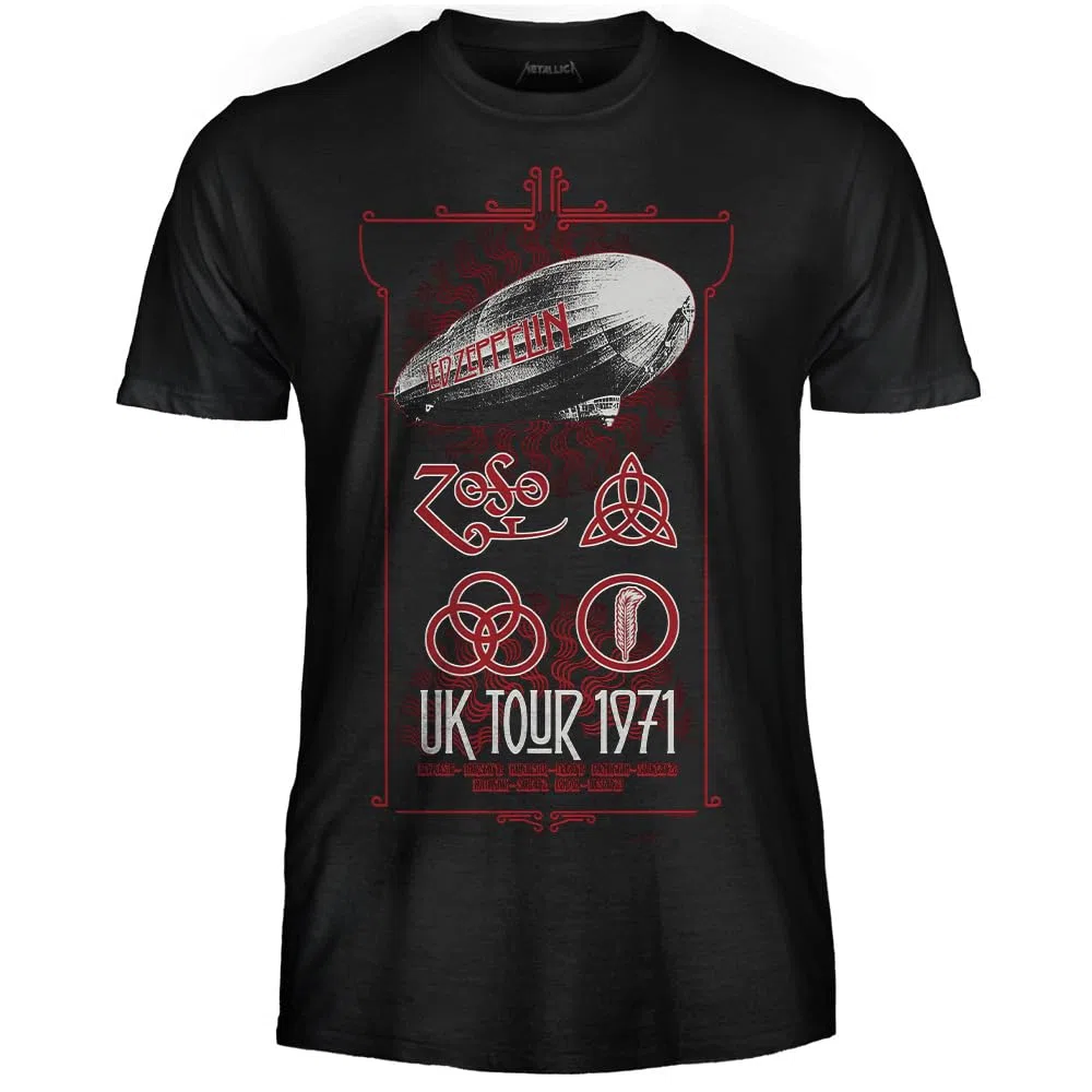 Led Zeppelin T-Shirt UK Tour 1971. Maglietta Ufficiale. Band Rock. Maglia Unisex Adulto Ragazzo.