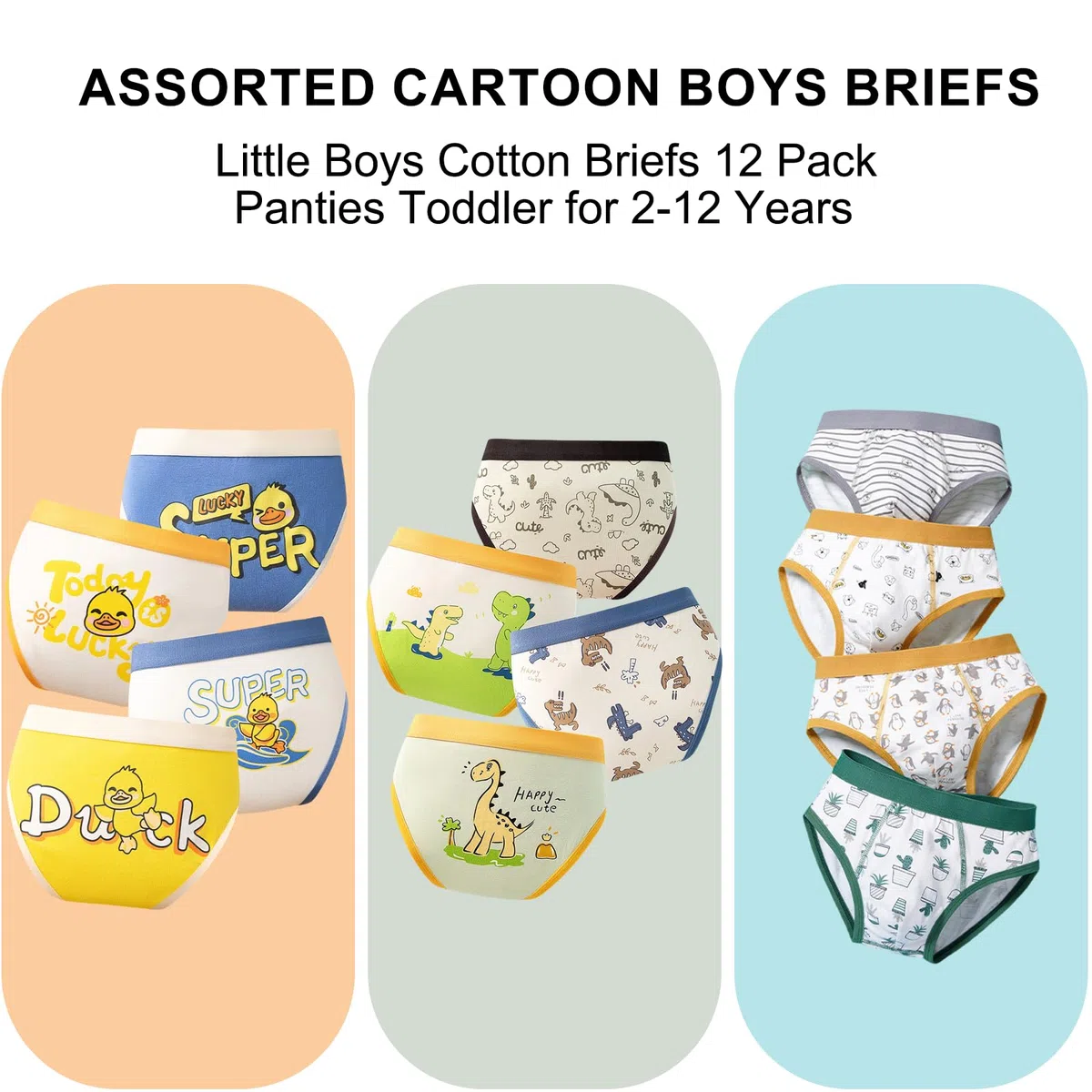 Slip da Ragazzo Biancheria Intima Pantaloni Dinosauro Slip Morbido Cotone per Bambini 2-12 Anni 12 Pezzi