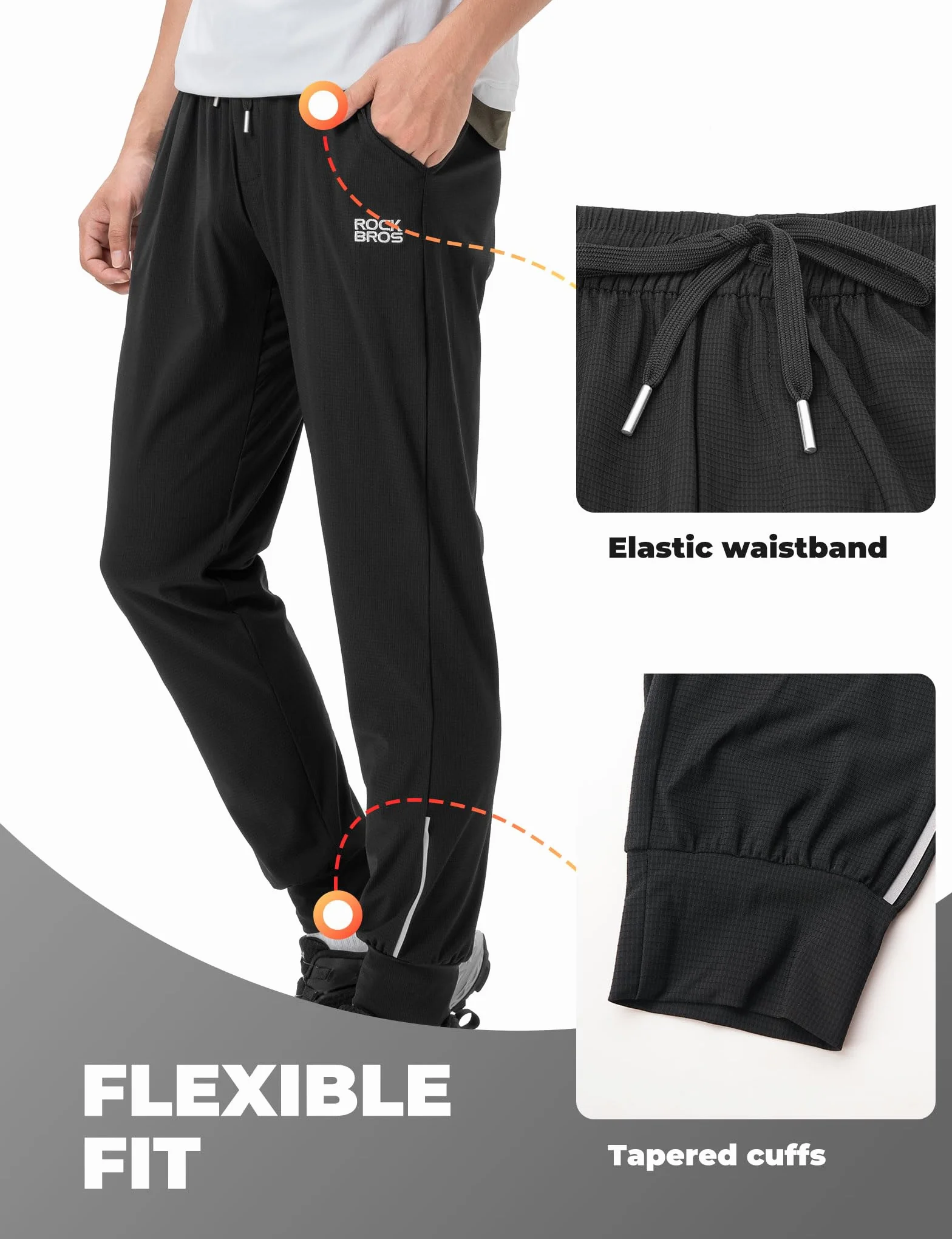 ROCKBROS Pantaloni Lunghi Ciclismo Estivo Uomo, Pantaloni Bici MTB Traspirante e Asciugatura Rapida Elastico, per Corsa Trekking Escursionismo, Nero