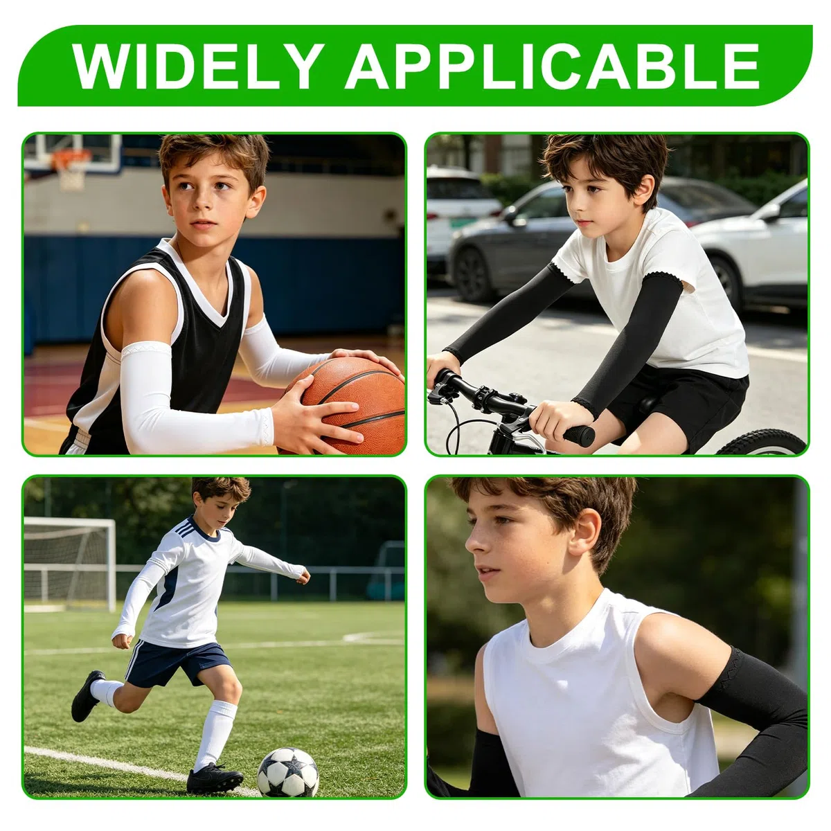 Braccio da pallavolo per bambini, 4 paia, maniche per bambini, protezione UV, per pallavolo, calcio, sport, ragazze, ragazzi, traspirante, elastico, accessorio per pallamano