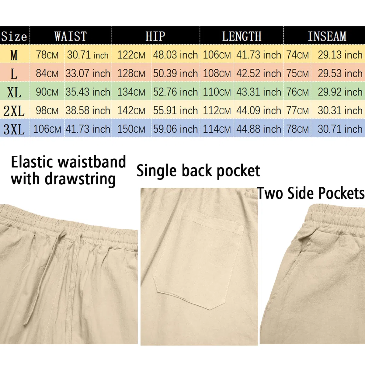Nuofengkudu Pantaloni Cotone Lino Uomo Estivi Larghi Leggeri Traspirante 3 Tasche Elastico in Vita Coulisse Comodi Gamba Larga Yoga Pantalone Vacanza Casual Casa Spiaggia