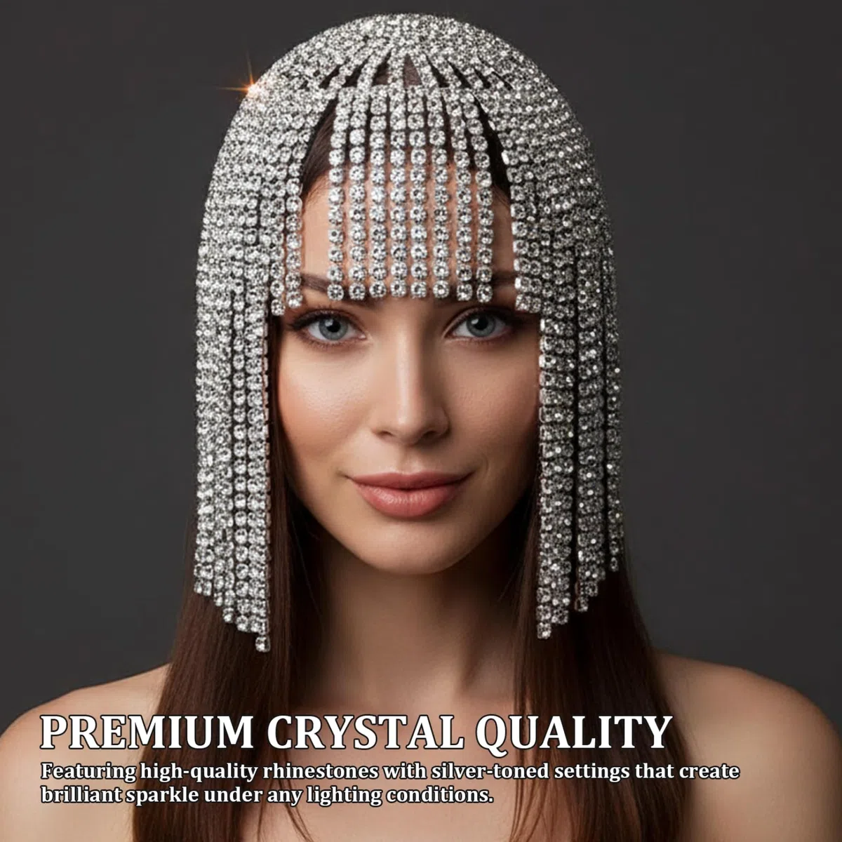 Catena di perline in argento, copricapo con strass Copricapo stile flapper in argento degli anni '20 con accenti di per feste e matrimoni, strass