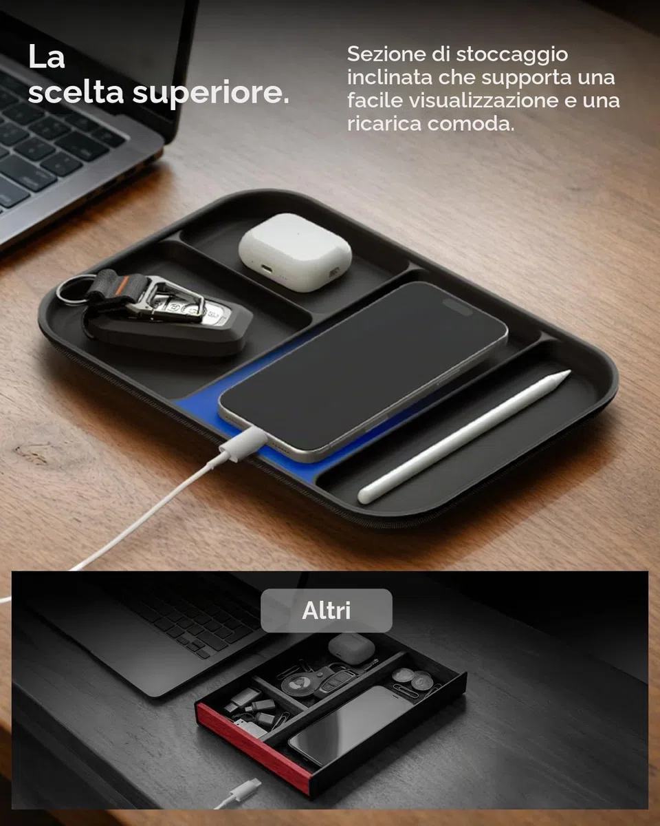Spigen Modern Valet Sectional Tray – Organizzatore Rangement Premium in PU con 4 Scomparti, Vassoio Svuotatasche Multifunzionale per Ufficio, Cucina e Comodino, Chiavi, Portafoglio, Orologio, Telefono