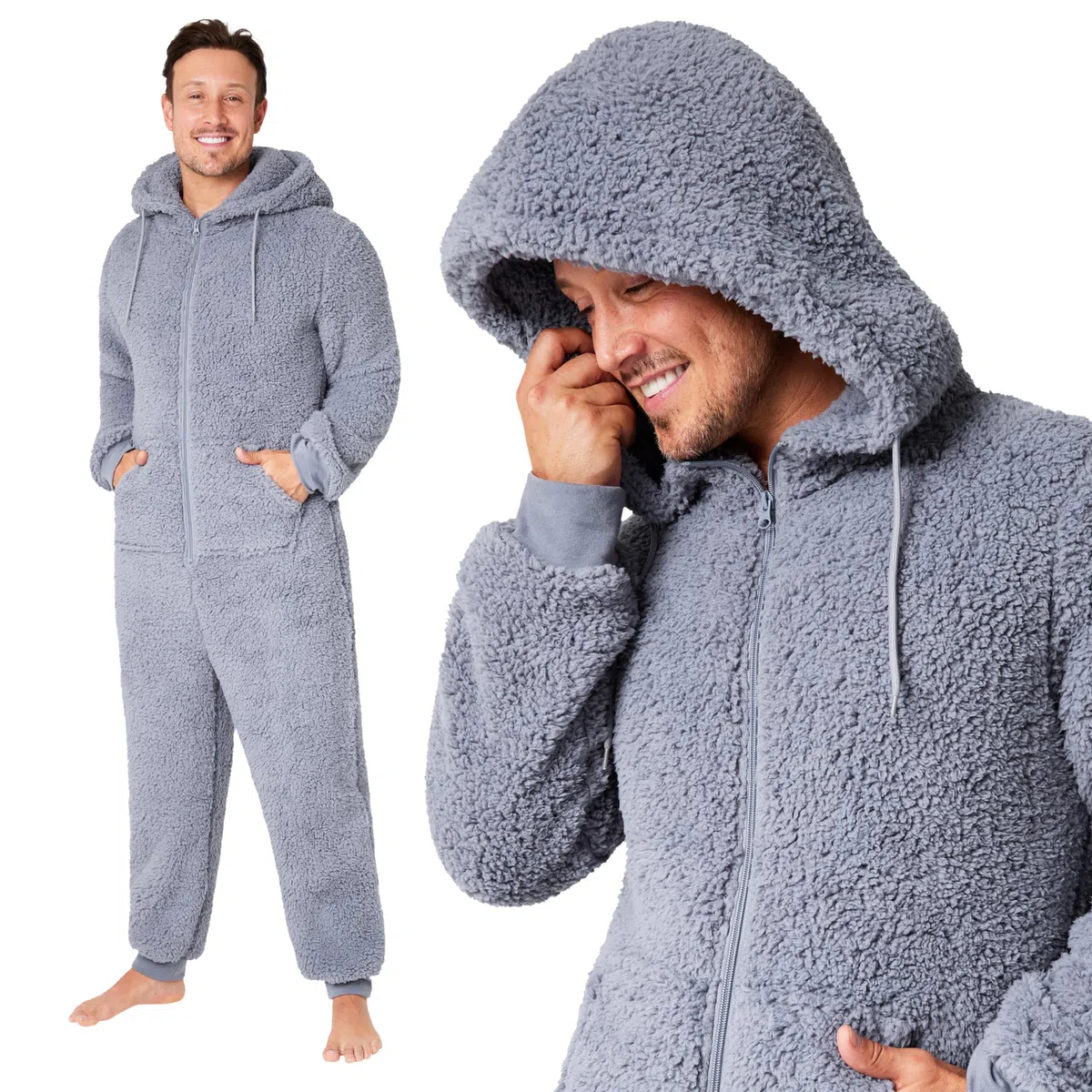 CityComfort Pigiama Intero Uomo - Pigiama Invernale Uomo in Caldo Pile con Cappuccio M-3XL - Pigiami Interi per Ragazzi Idea Regalo