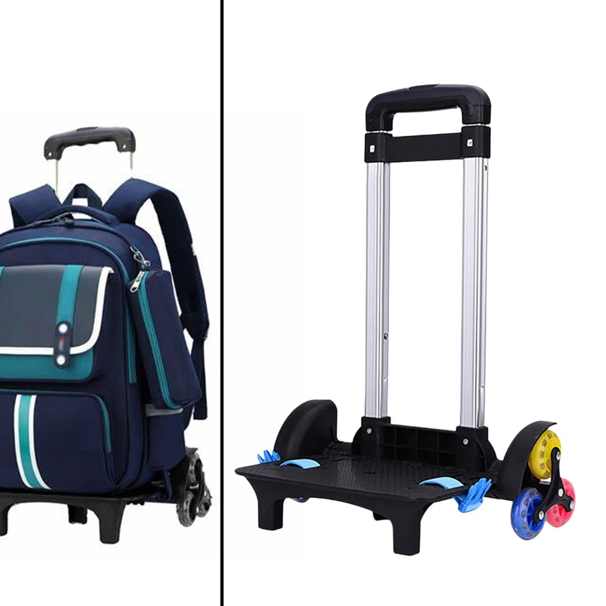 Zaino trolley, borsa da scuola, trolley con supporto versatile, carrello pieghevole a mano, carrello portabagagli con ruote per bambini, ragazzi,
