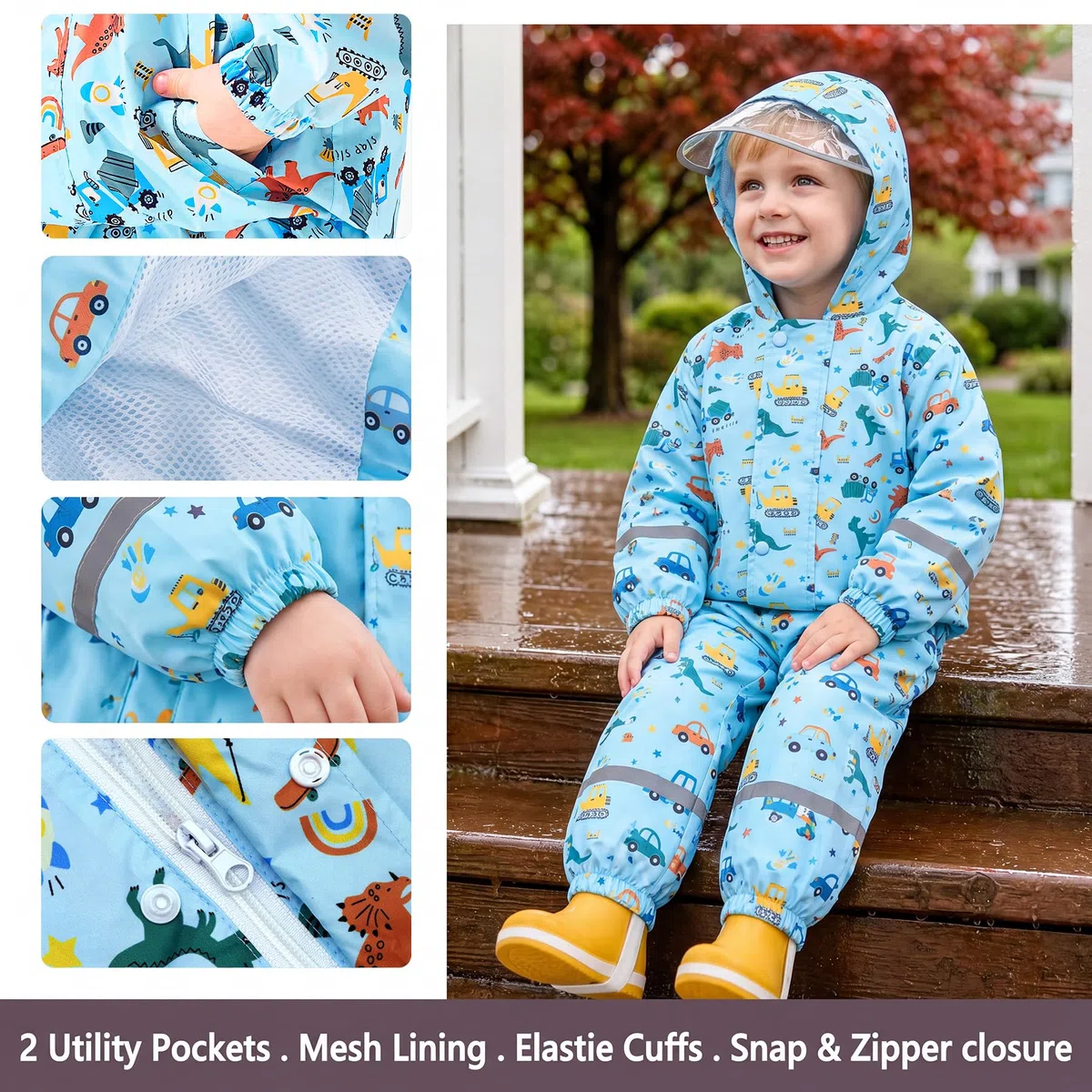 Tuta Impermeabile Bambino Bambina Giacca & Pantaloni Antipioggia Leggero Traspirante Fodera in rete Tuta Pioggia Riflettente Completo Impermeabili Abbigliamento Bambini 1-7 Anni