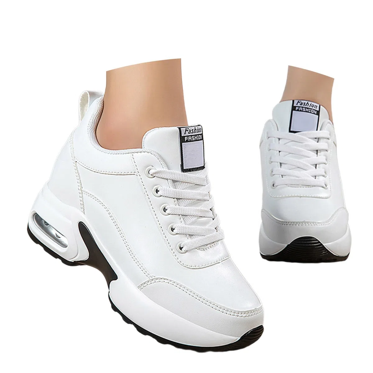 Basket Running Donna in Pelle Antiscivolo con Lacci Basket Rialzo Donna Alla Moda con Tacco di 7 cm Scarpa Sport Tempo Libero Sneakers Confortevoli Autunno Inverno per Running Outdoor
