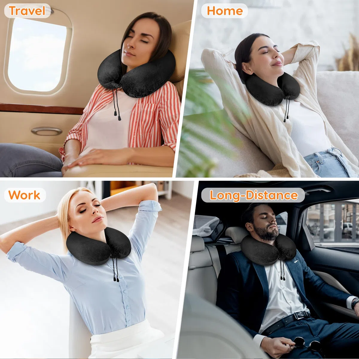 Cuscino da viaggio, Cuscino collo in memory foam, Cuscino di supporto, Cuscino Cervicale da Viaggio per Auto, Viaggio con Maschera per gli Occhi e Tappi per le Orecchie, Borsa da Viaggio (Nero)